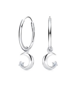 Crystal Moon Silver Hoop Earring HO-2736
